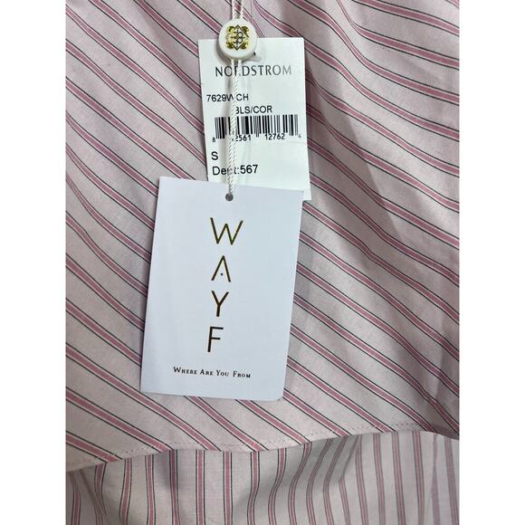 Wayf NWT Top Size Small Off the Shoulders Pink Stripes Ruffles Anthropologie - Picture 6 of 8